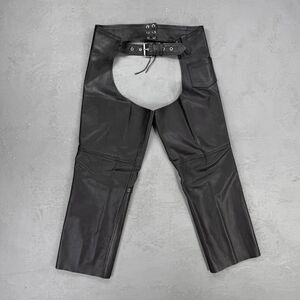 Vintage Mustang Black Pebbled Leather Chaps Men's Large, Fit 35-42